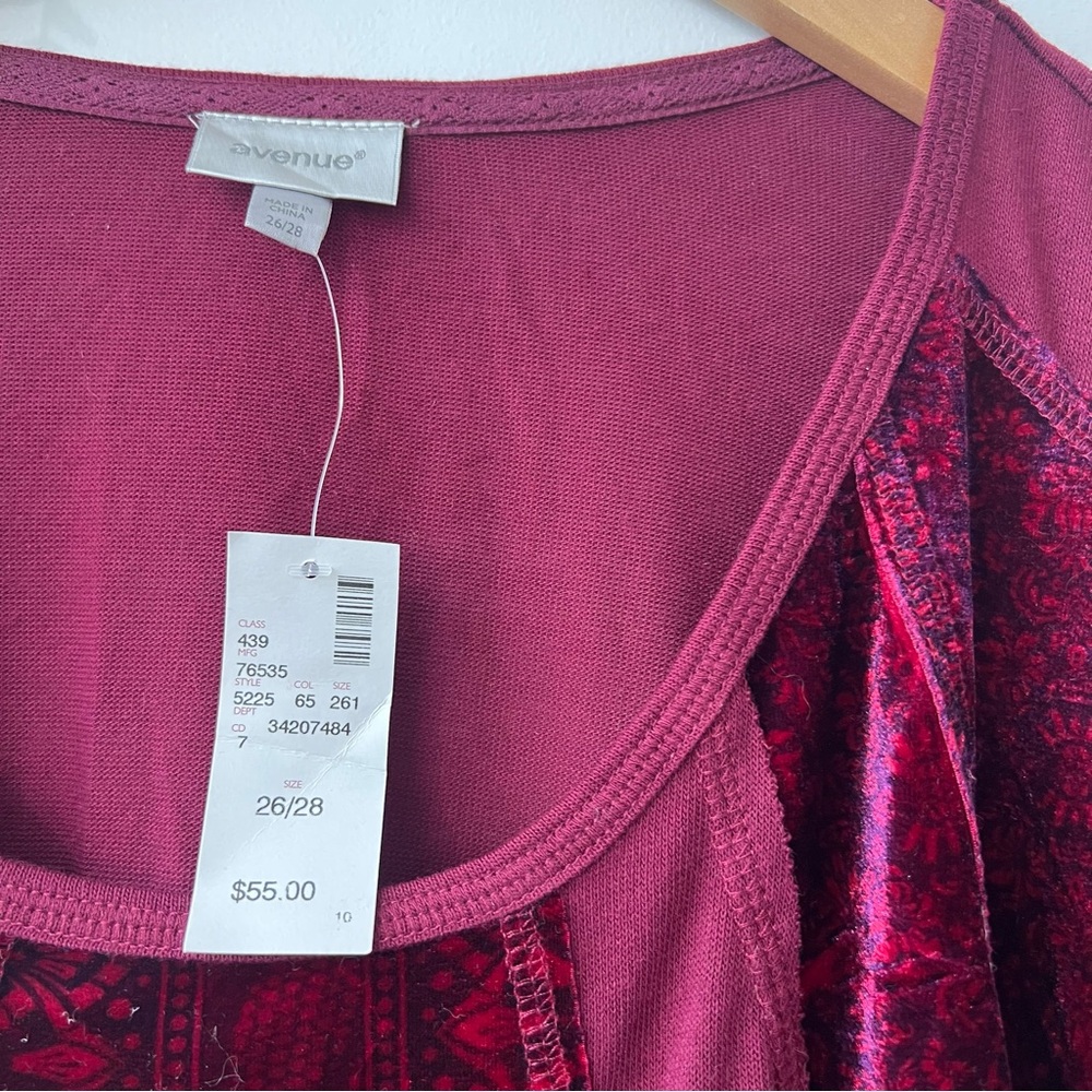 Avenue NWT Burgundy Red Velvet Long Sleeve Fairy Goth Witch Top - Picture 4 of 9